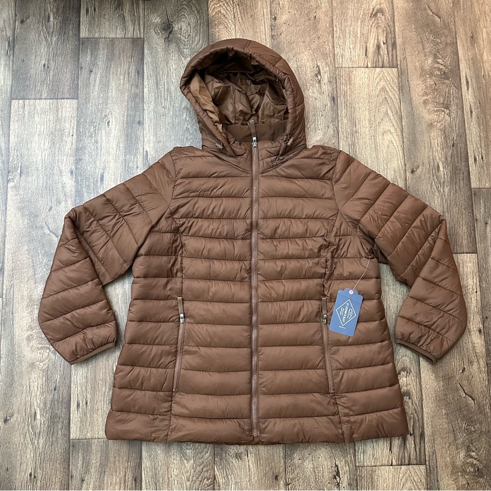 St John’s Bay Nylon Hooded Puffer Jacket Women’s Size 1X Brown